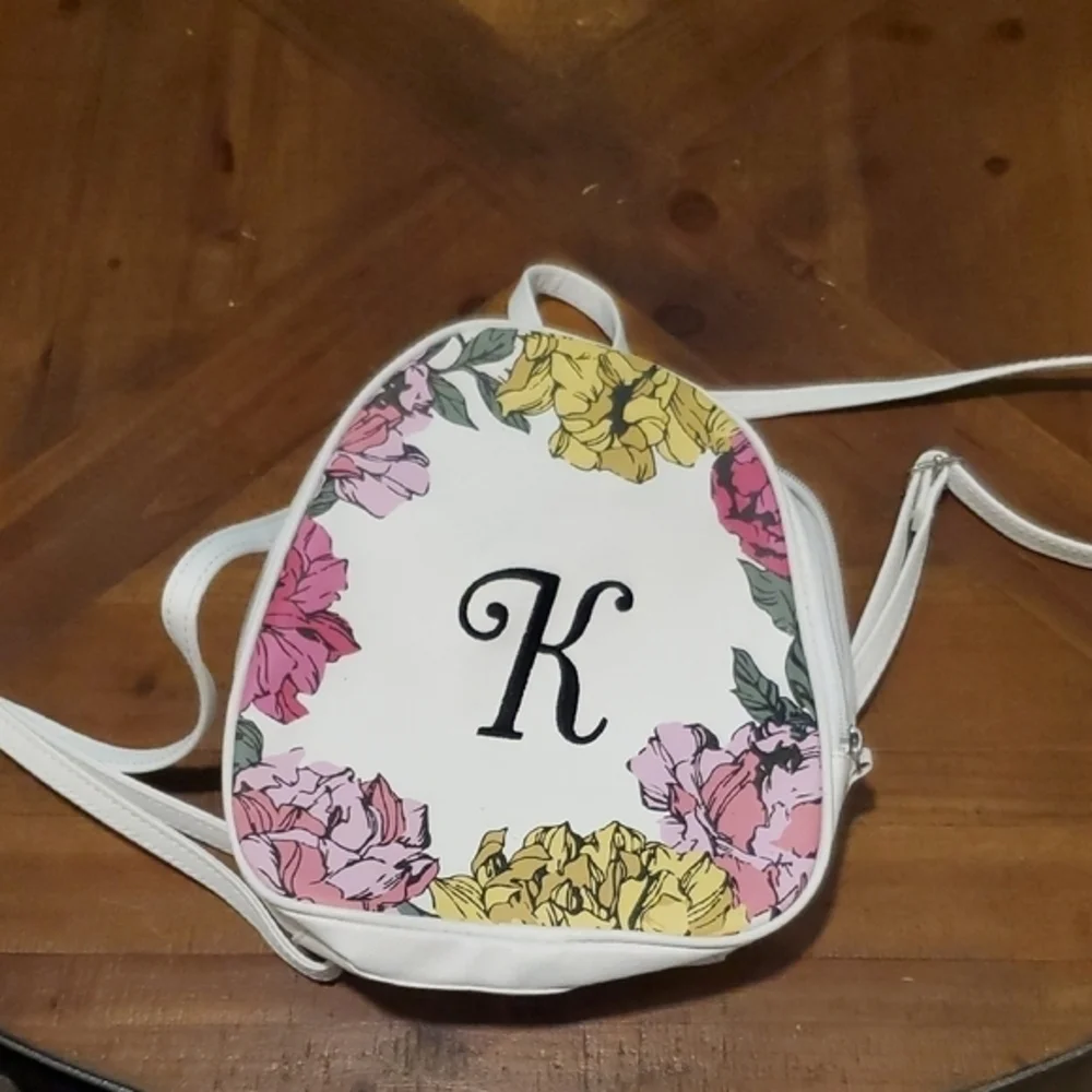 Floral Kids Backpack with Initial 'K'